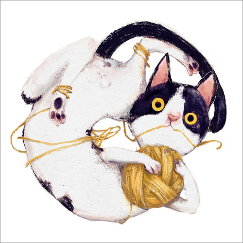 Plakat Katt med ullball