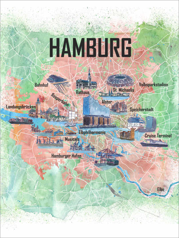 Plakat City map Hamburg