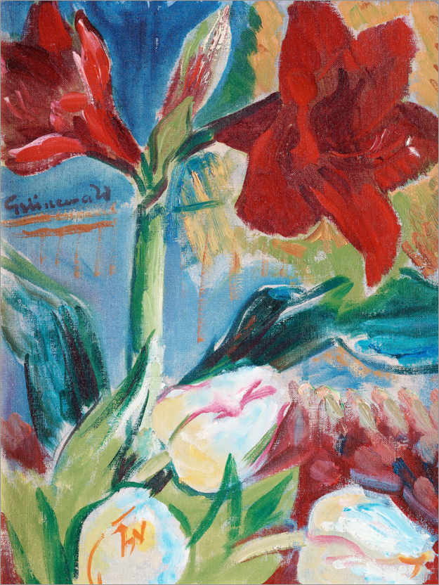 Plakat Still life with tulips and red belladonna lily