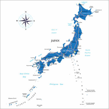 Aluminiumsbilde  Kart over japan (engelsk)