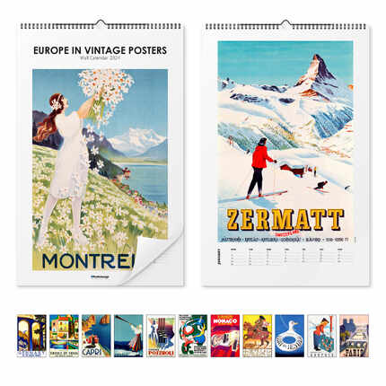 Veggkalender  Vintage Travel Calendar - Europe in Vintage Posters 2023