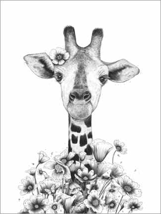 Plakat Giraffe with flowers