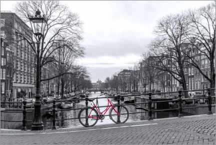 Akrylbilde  Red bicycle in Amsterdam - George Pachantouris