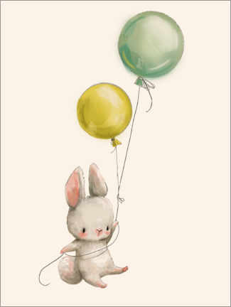 Selvklebende plakat  Kanin med ballonger - Eve Farb