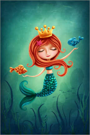 Plakat  Mermaid playing with fishes - Elena Schweitzer