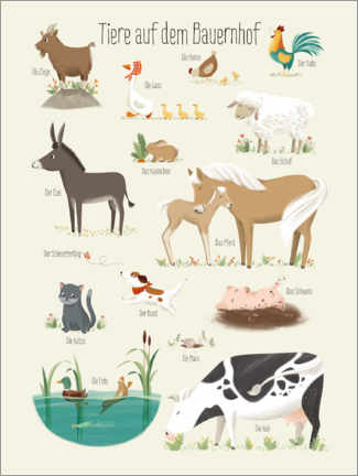 Plakat  Dyr på bondegården (tysk) - Sandy Lohß