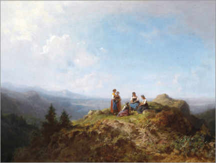 Akrylbilde  Dirndls on the mountain pasture - Carl Spitzweg