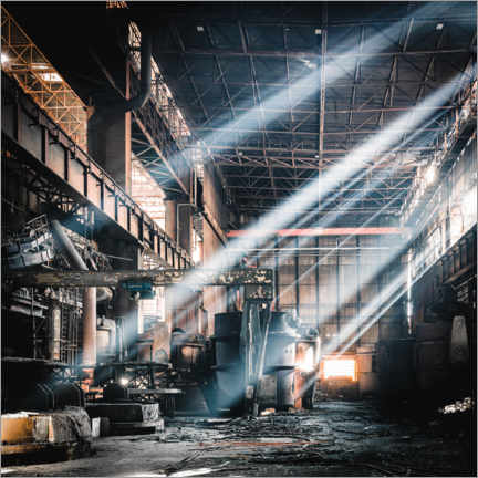 Akrylbilde  Rays of light inside an abandoned steel mill - Irnmonkey