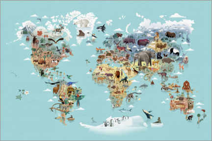 Selvklebende plakat  Verdenskart av dyr - Dieter Braun