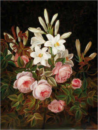 Akrylbilde  Roses and lilies - Johan Laurentz Jensen