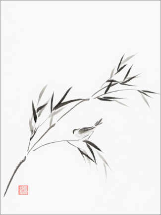Selvklebende plakat  Bird on a bamboo branch - Maxim Images