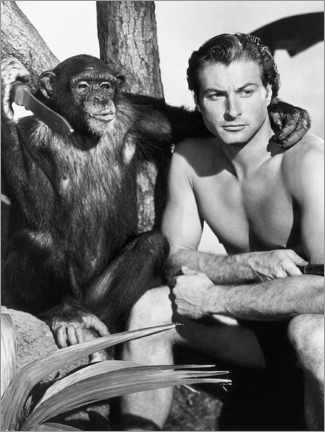Lerretsbilde  Lex Barker as Tarzan with Cheetah the chimp