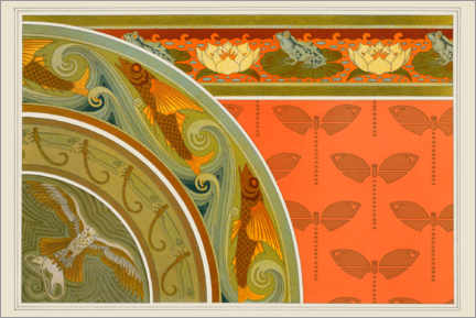 Selvklebende plakat  Designs for wallpaper Frogs, Waterlillies, Flying Fish, Dragonflies, Falcon - Maurice Pillard Verneuil