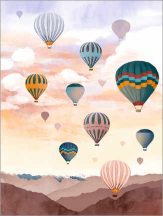 Akrylbilde  Hot air balloons in the sky - Goed Blauw