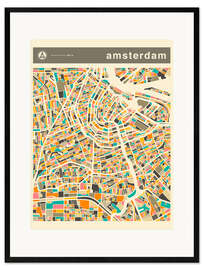 Innrammet kunsttrykk  AMSTERDAM MAP - Jazzberry Blue