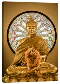 Lerretsbilde  Buddha statue and Wheel of life background