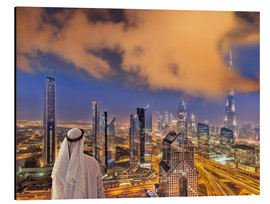 Aluminiumsbilde  Arab man looks over Dubai