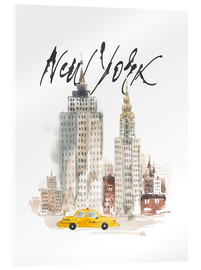 Akrylbilde  Akvarell New York skyskrapere