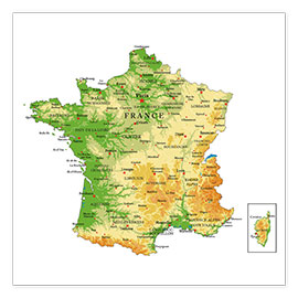 Plakat  Kart over Frankrike