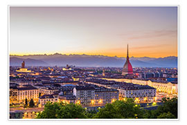 Plakat Turin (Torino) city at sunset, Italy